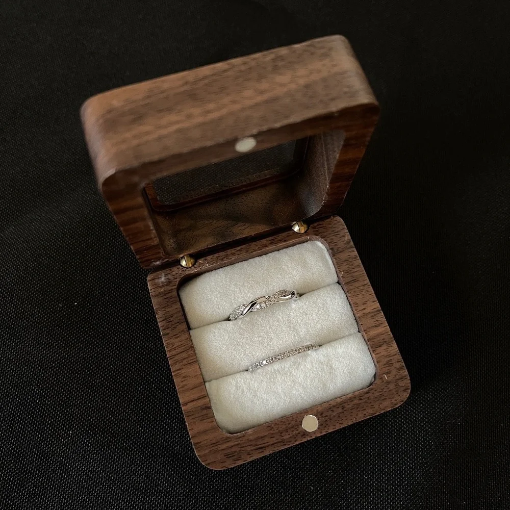 Wood Ring Box With See-Through Top Window
